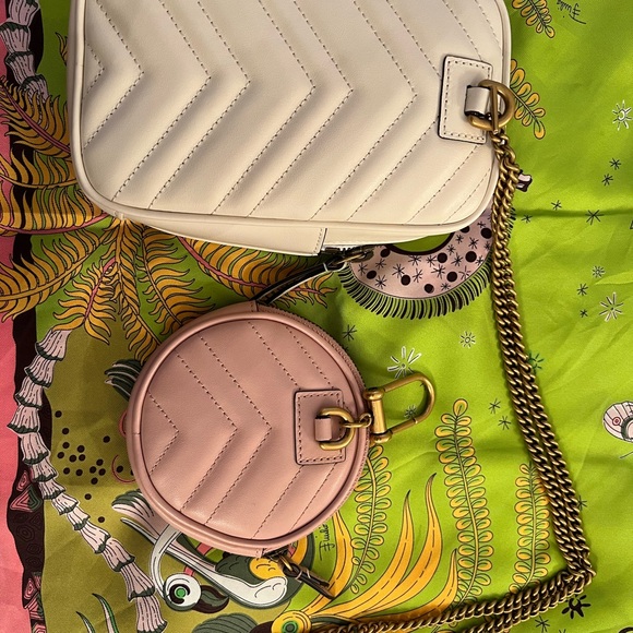 AUTHENTIC GUCCI GG Marmont Mini leather cream white pouch w/soft pink coin purse - Picture 13 of 14
